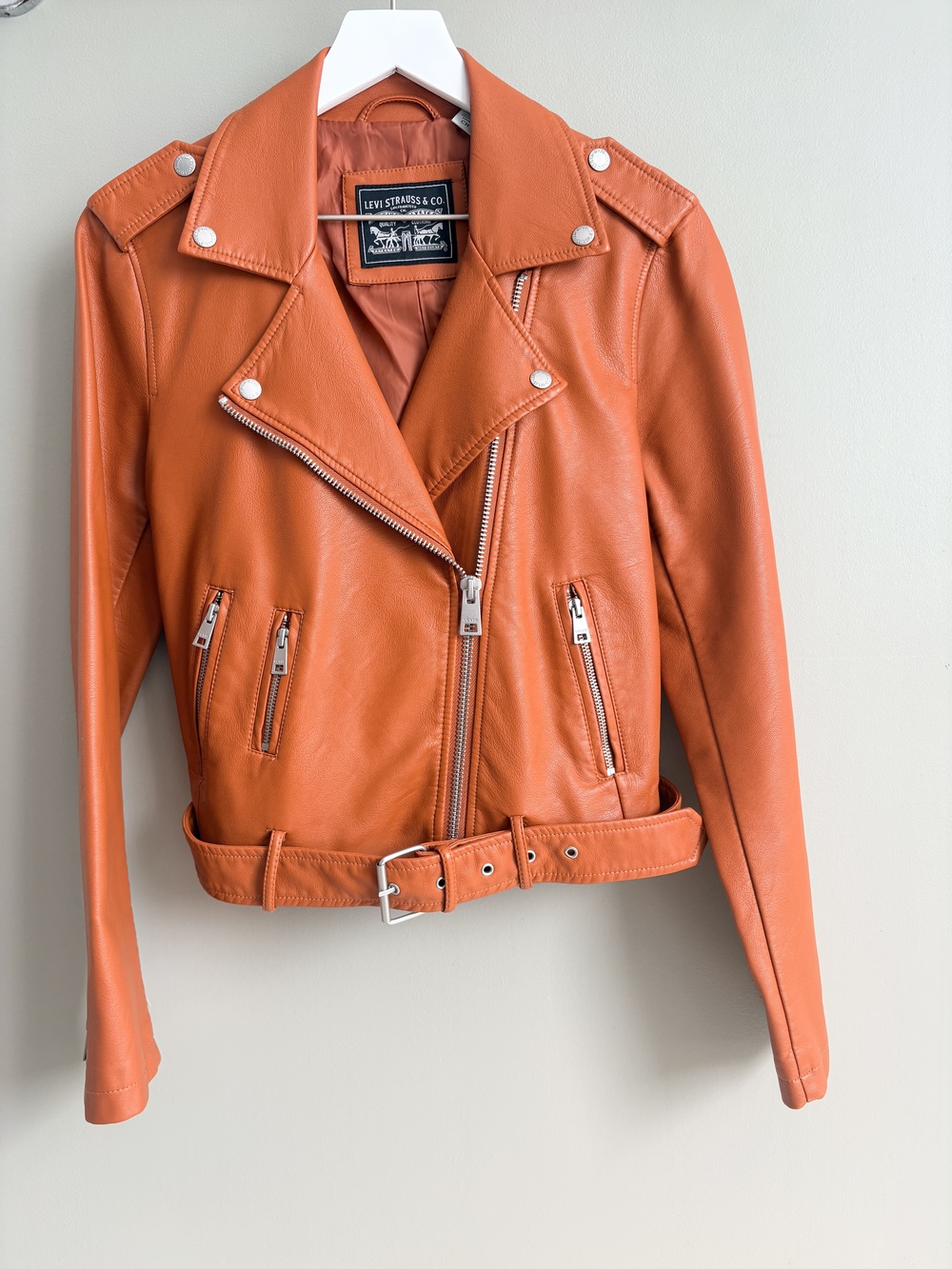 Levi's Faux Leather Belted Motorcycle Jacket Burnt Orange Size S